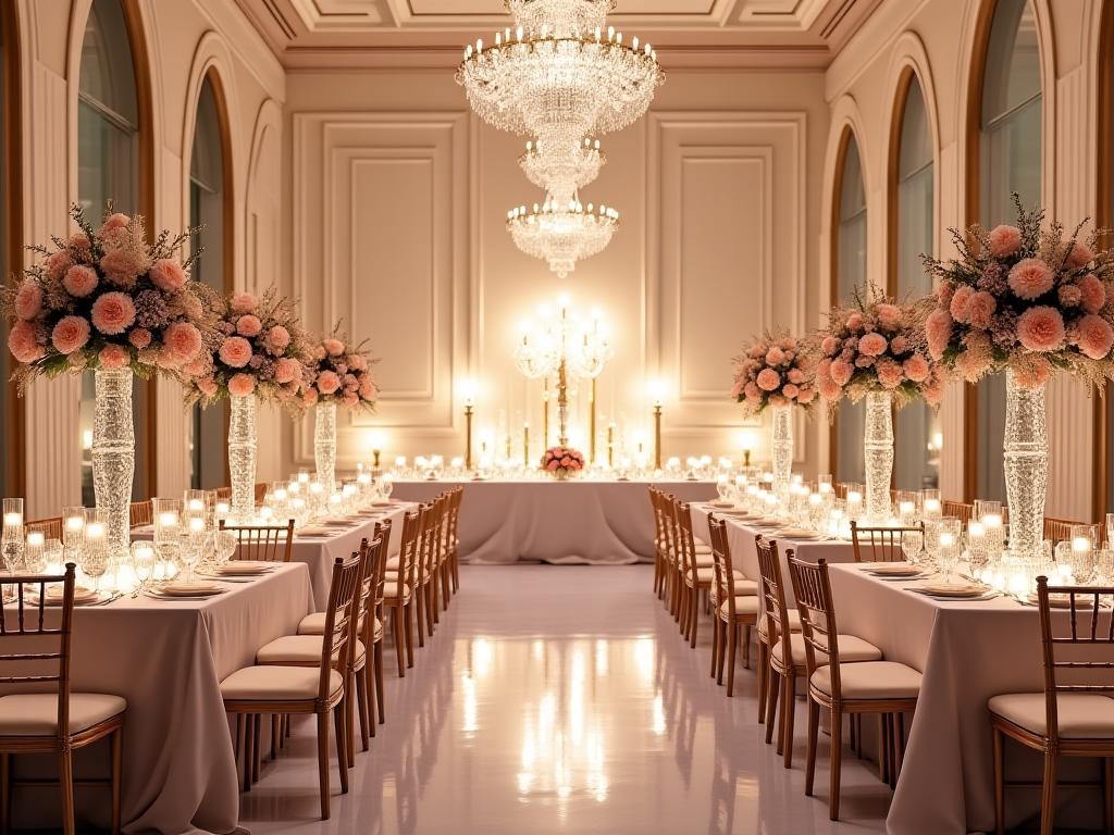 Recepción de boda elegante con decoración sofisticada