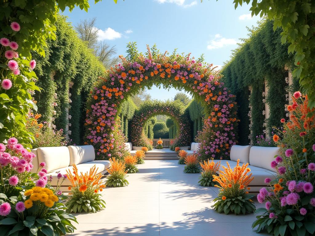 Fiesta en jardín con decoración floral abundante