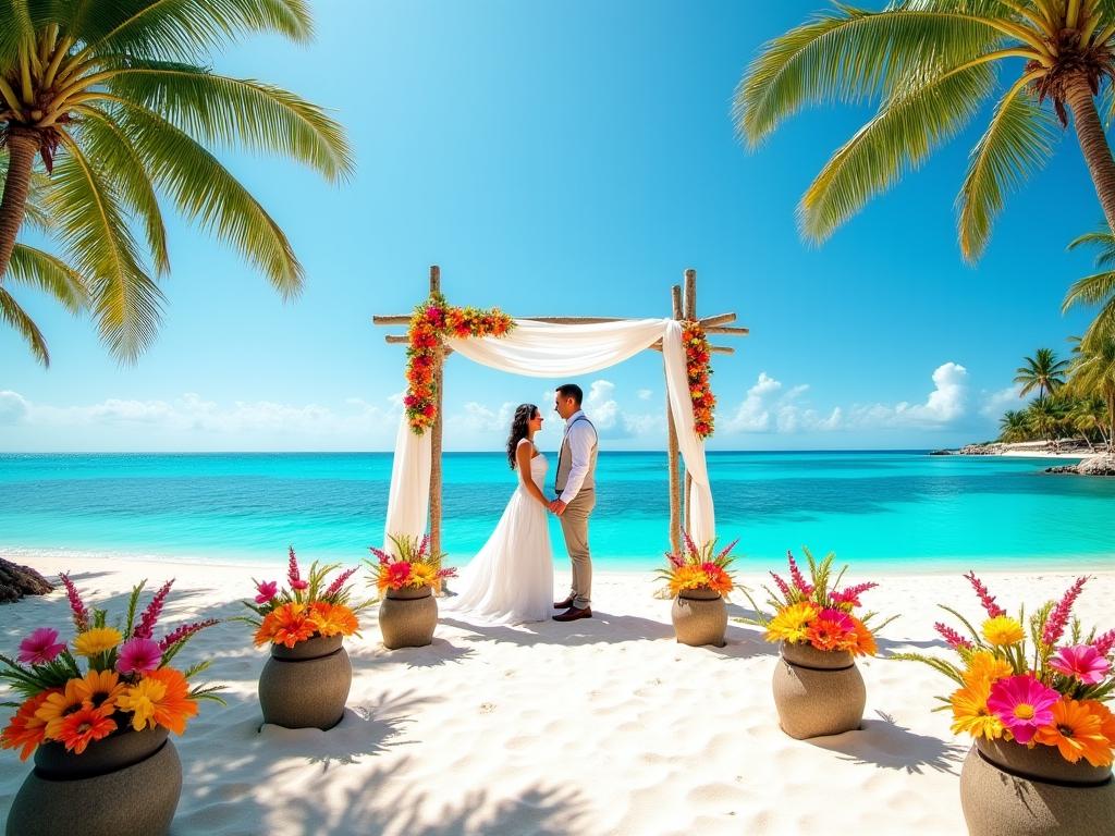 Boda en playa de San Andrés con decoración caribeña